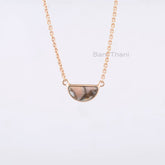 Elegant Pink Opal Copper Necklace, 7x14mm Half Moon Gemstone Necklace, 18k Gold Plated 925 Silver Bezel Necklace, Anniversary Gift Necklace